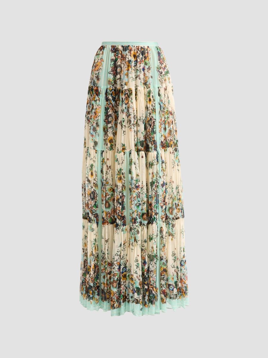 Ulla Johnson Women's Gaelle Floral Silk A-Line Maxi Skirt - Jasmine - Size 12