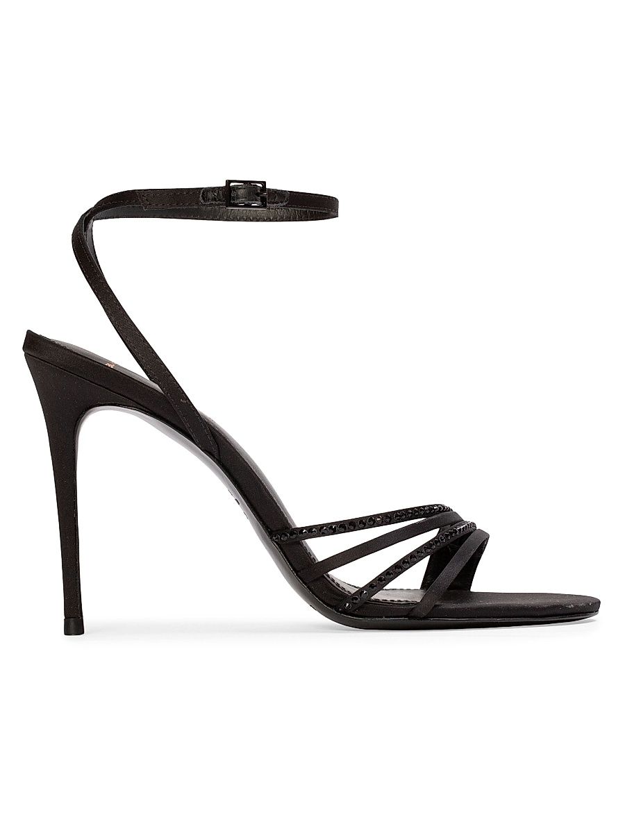 Women's Ella 100MM Strappy Sandals - Black Satin Embellished - Size 11