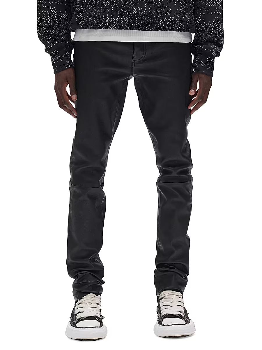 Men's Stretch Leather Skinny Pants - Black - Size 34