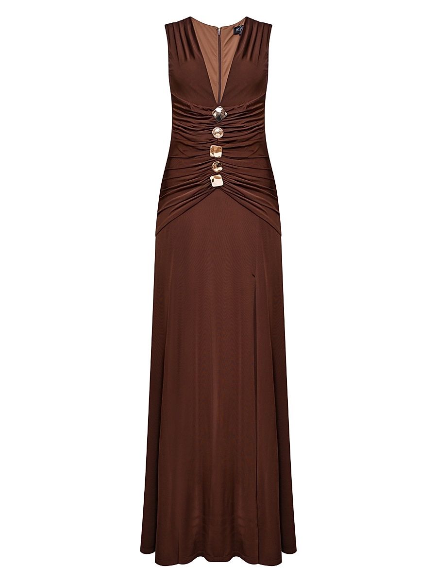 Women's Moonlit Jersey Plunge Gown - Brown - Size 8