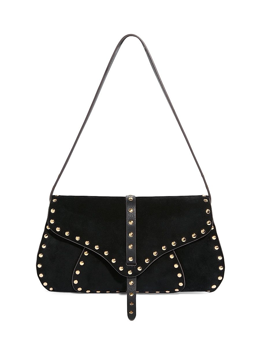 Women's Amour Suede Baguette Handbag - Black