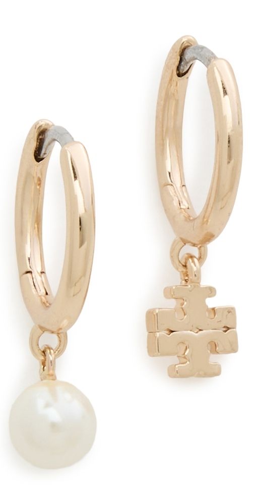 Tory Burch Mismatched Moondance Huggie Earrings Tory Gold/Pearl/Crystal One Size