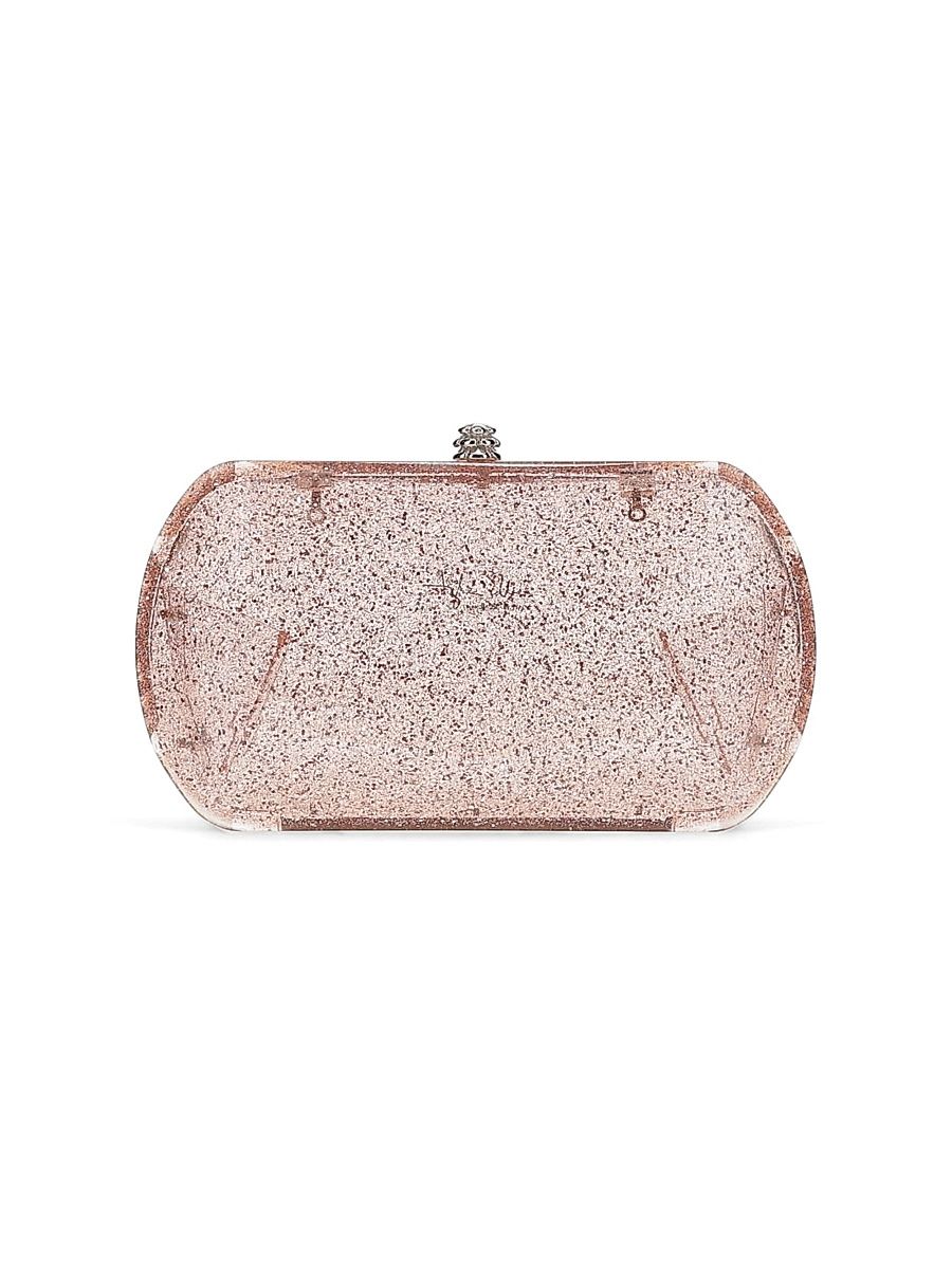 Women's Giulia Clutch in Plexi with Gold Hardware - Pink Glitter