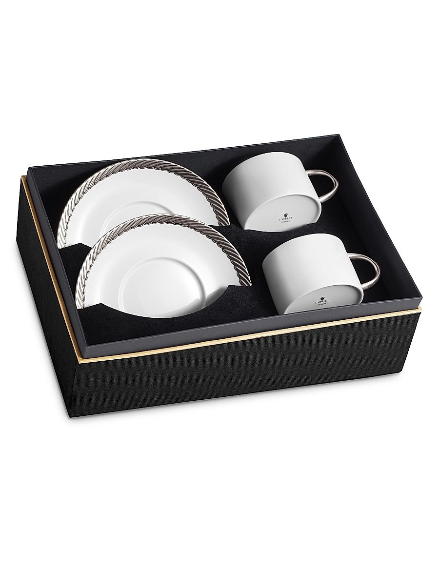 Corde 4-Piece Tea Cups and Saucer Porcelain Set