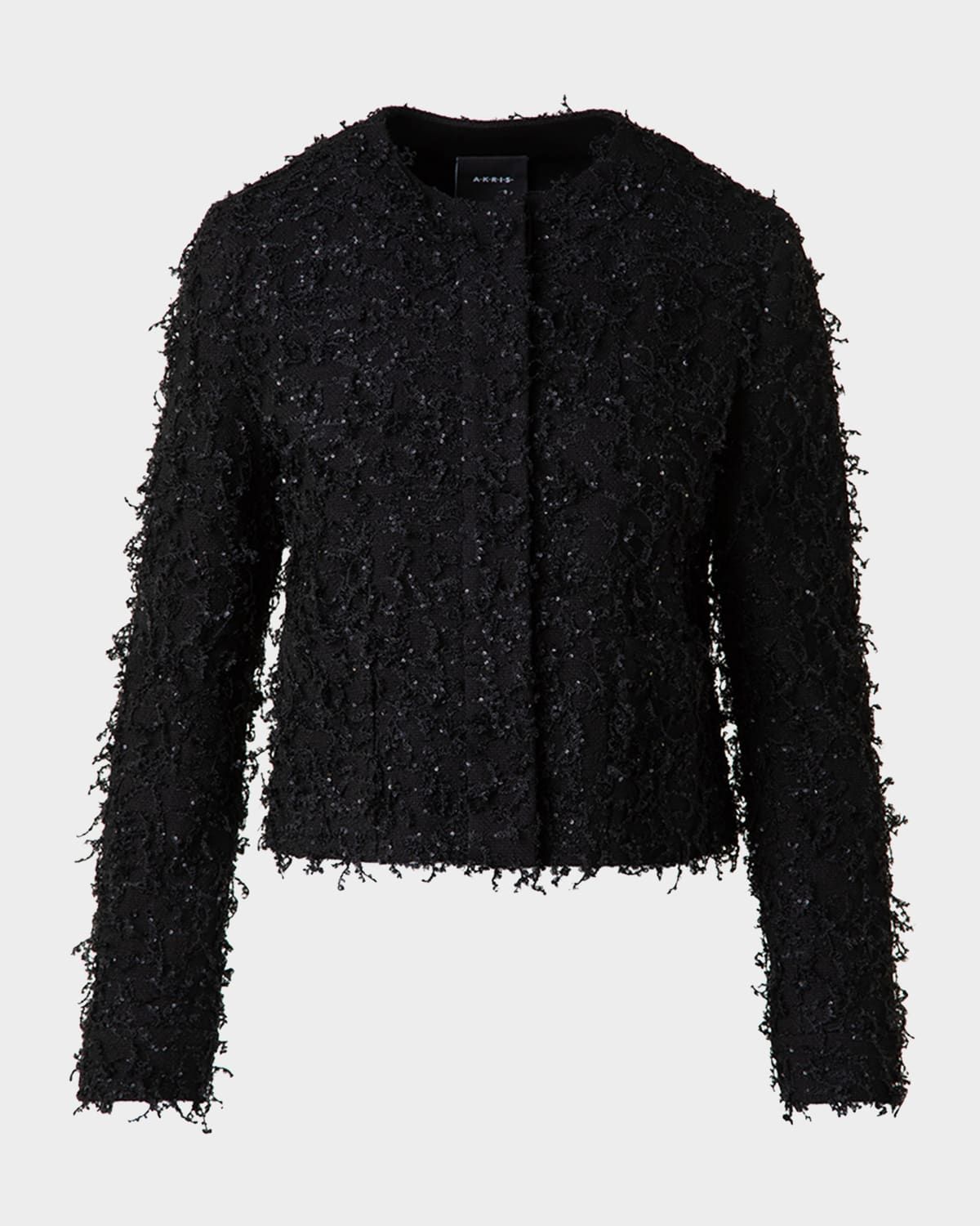 Bea Micro Sequin Fringed Boucle Shirt Jacket
