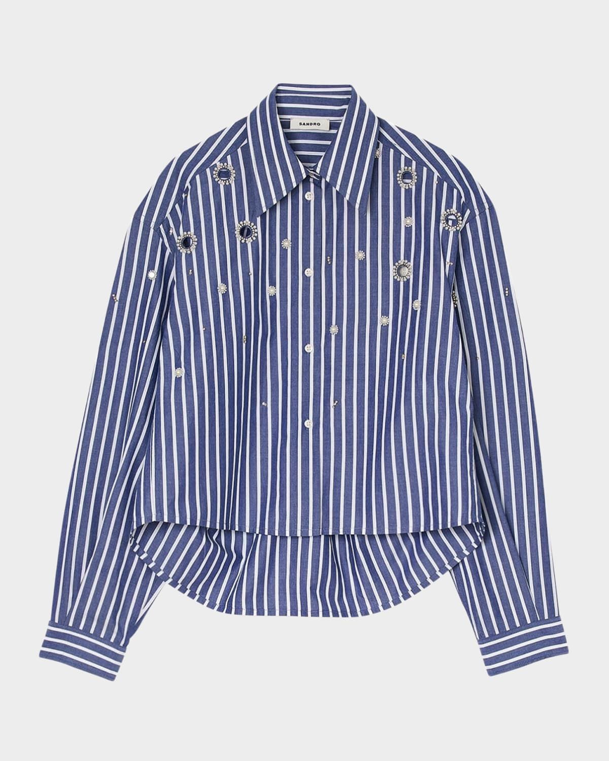 Agathe Embellished Cutout Striped Shirt