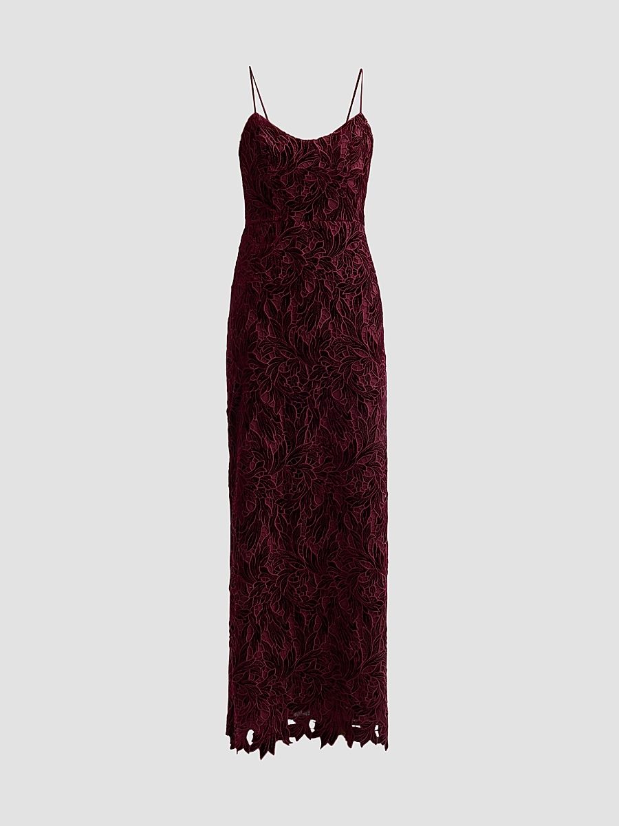 Women's Charlotte Velvet Lace Gown - Burgandy - Size XXL