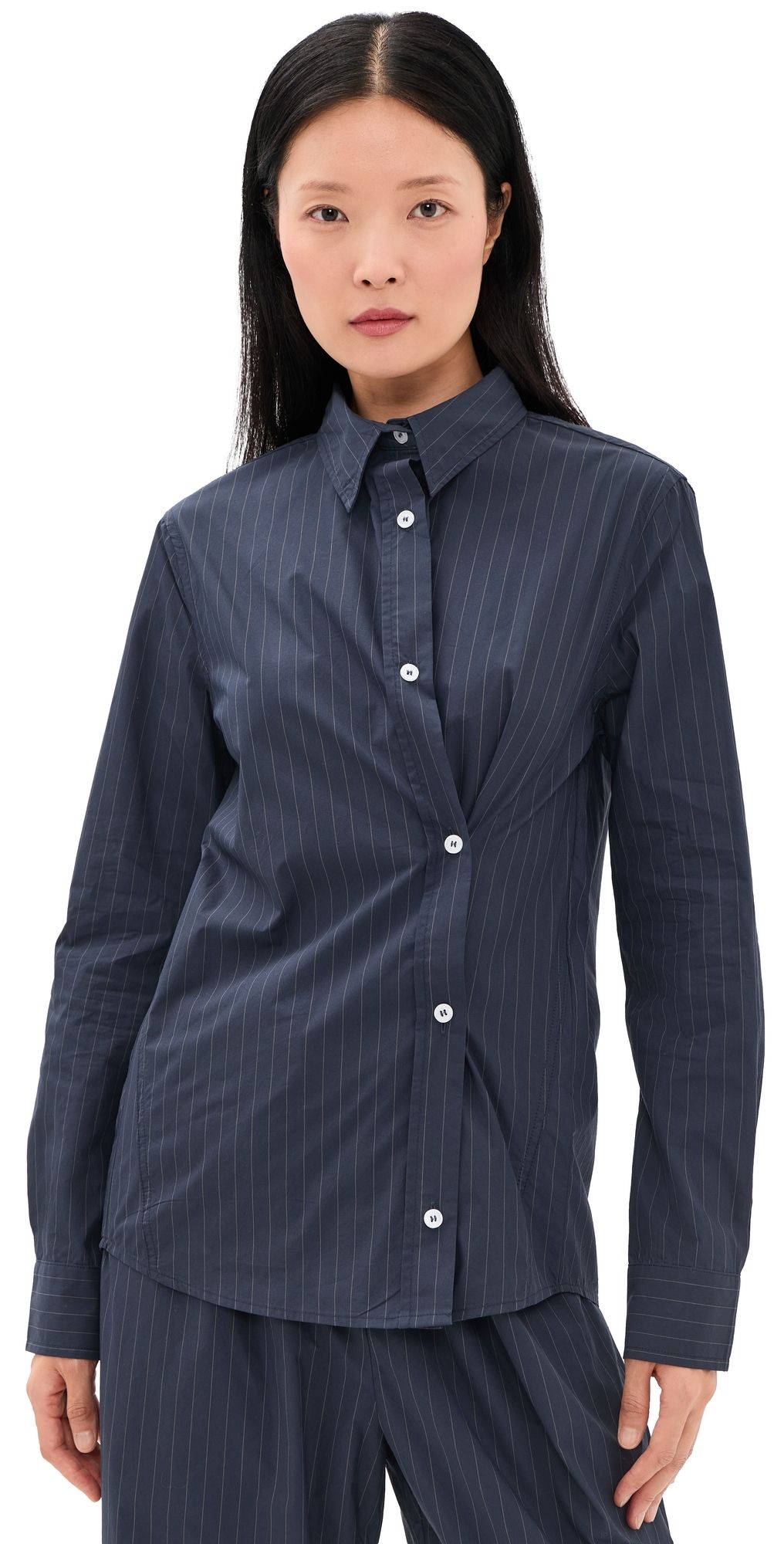 ASHER Paola Button Down Shirt Midnight Pinstripe M