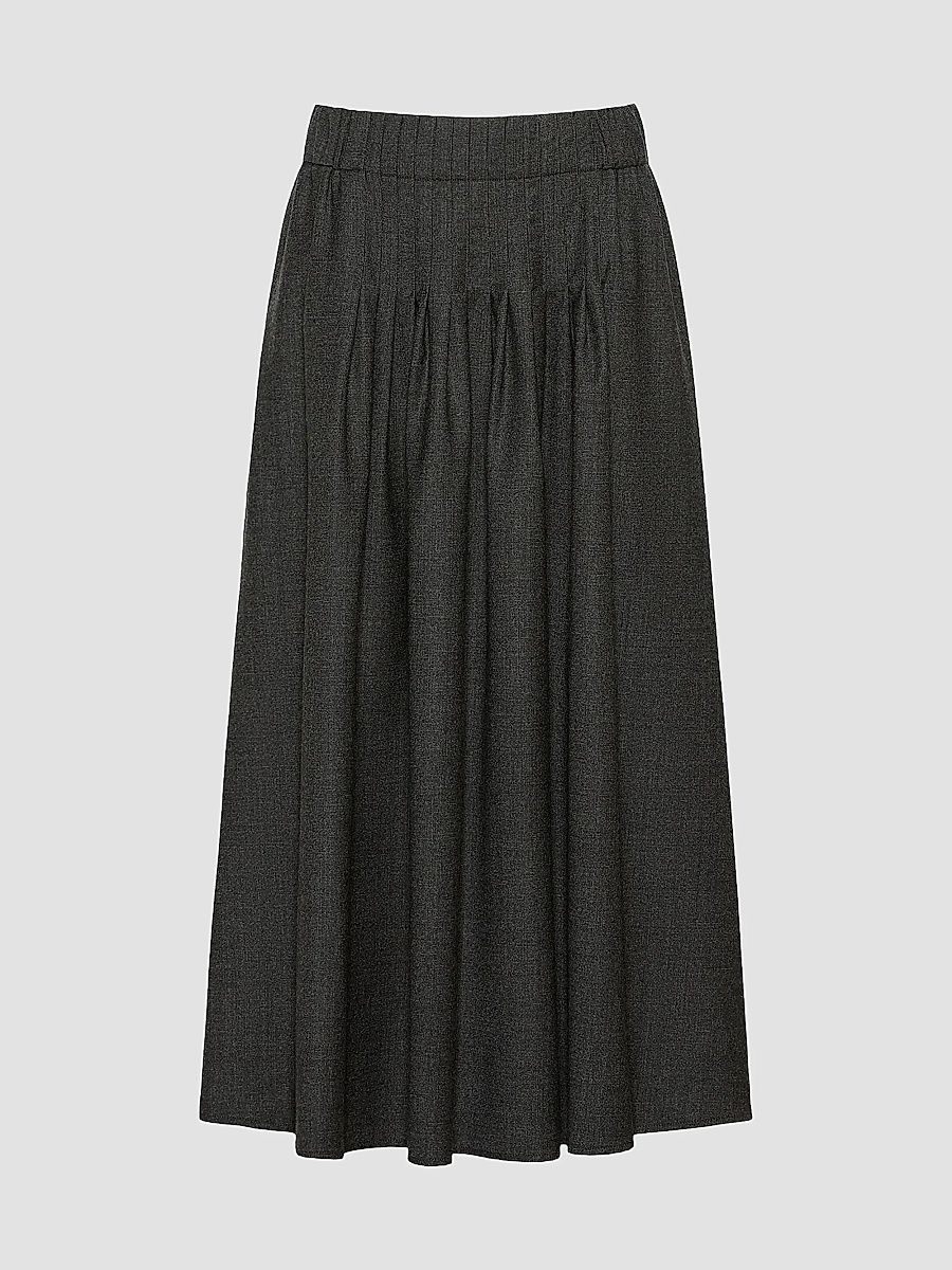Women's Stretch Wool Flannel Skirt - Dark Grey - Size 14