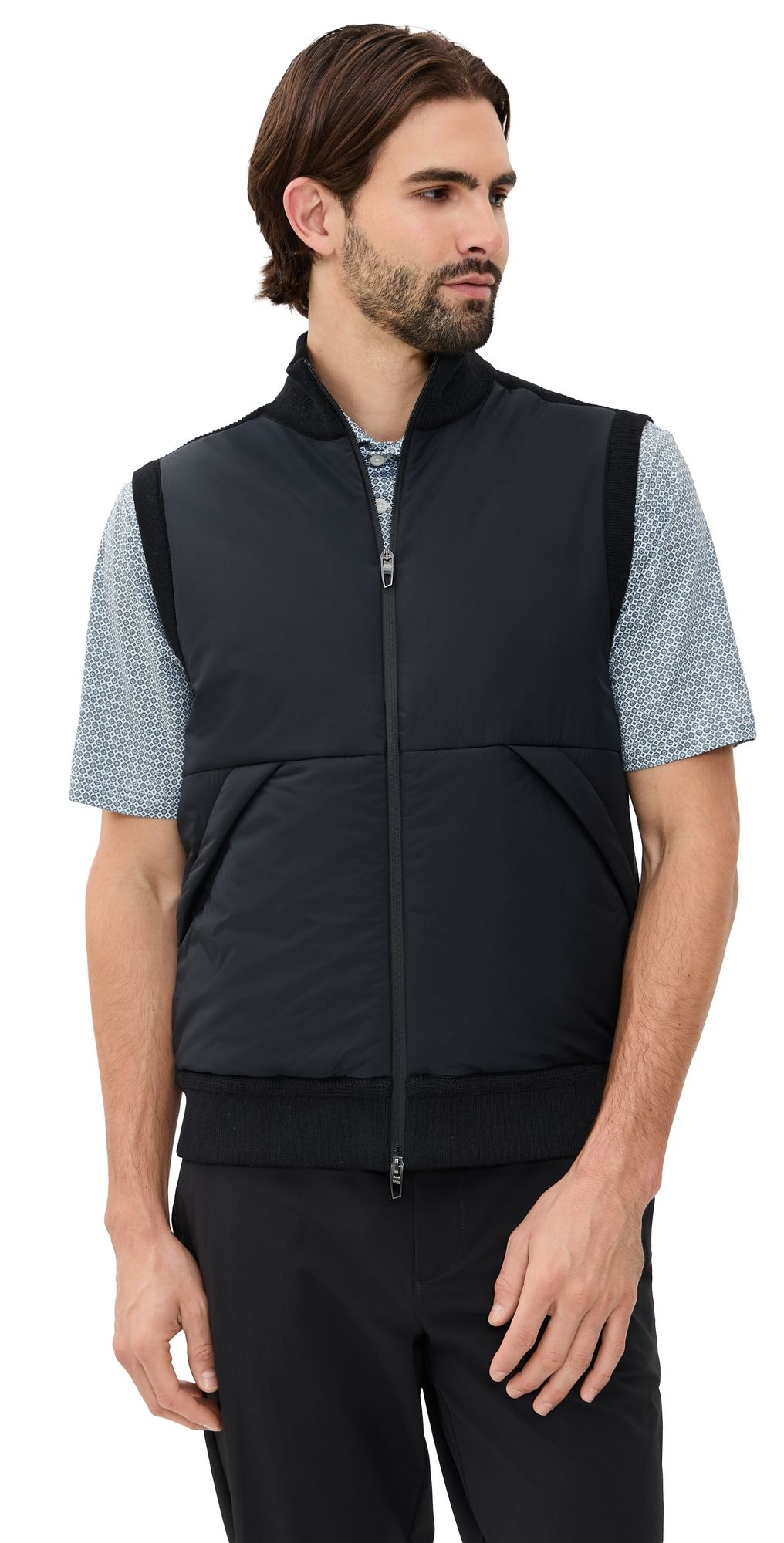 RLX Ralph Lauren Merino Coolmax Nylon Full Zip Sweater Vest Black Combo L