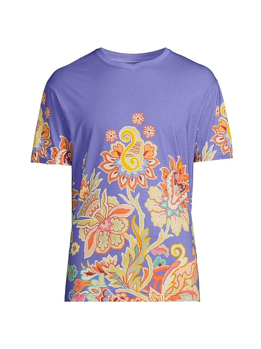 Men's Paisley Cotton T-Shirt - Printed Azure Base - Size XXL