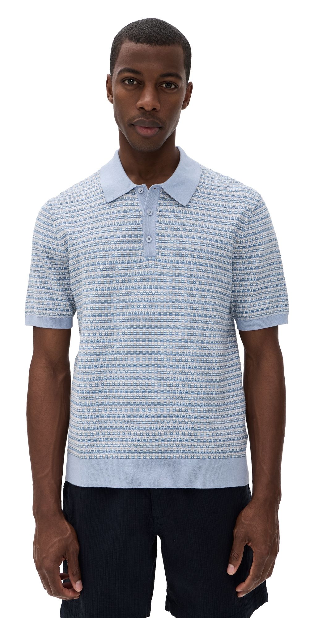 Wax London Mini Geo Naples Knit Polo Light Blue XXL