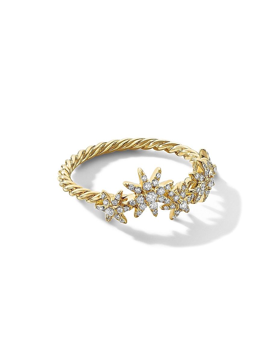 Women's Starburst Cluster Band Ring in 18K Yellow Gold - Diamond - Size 7