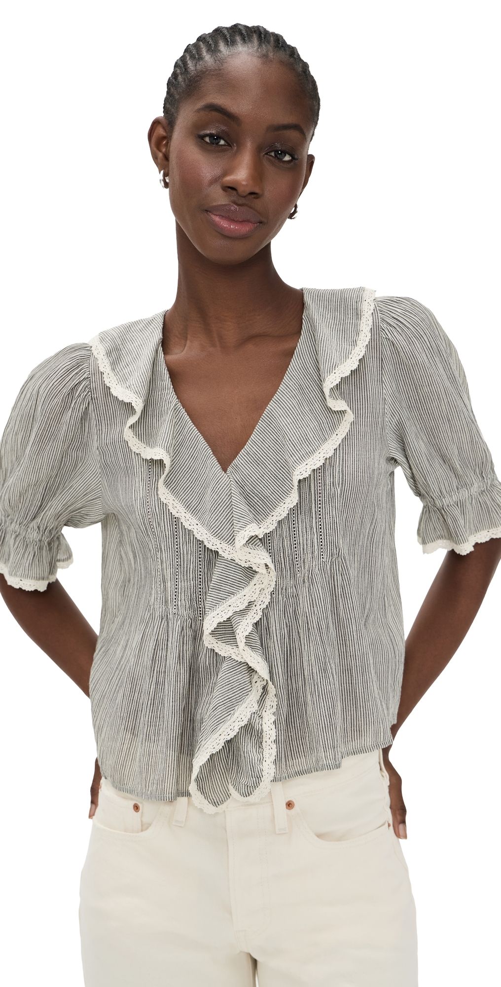 Madewell The Blaire Top Black And Ivory Micro Stripe XXS