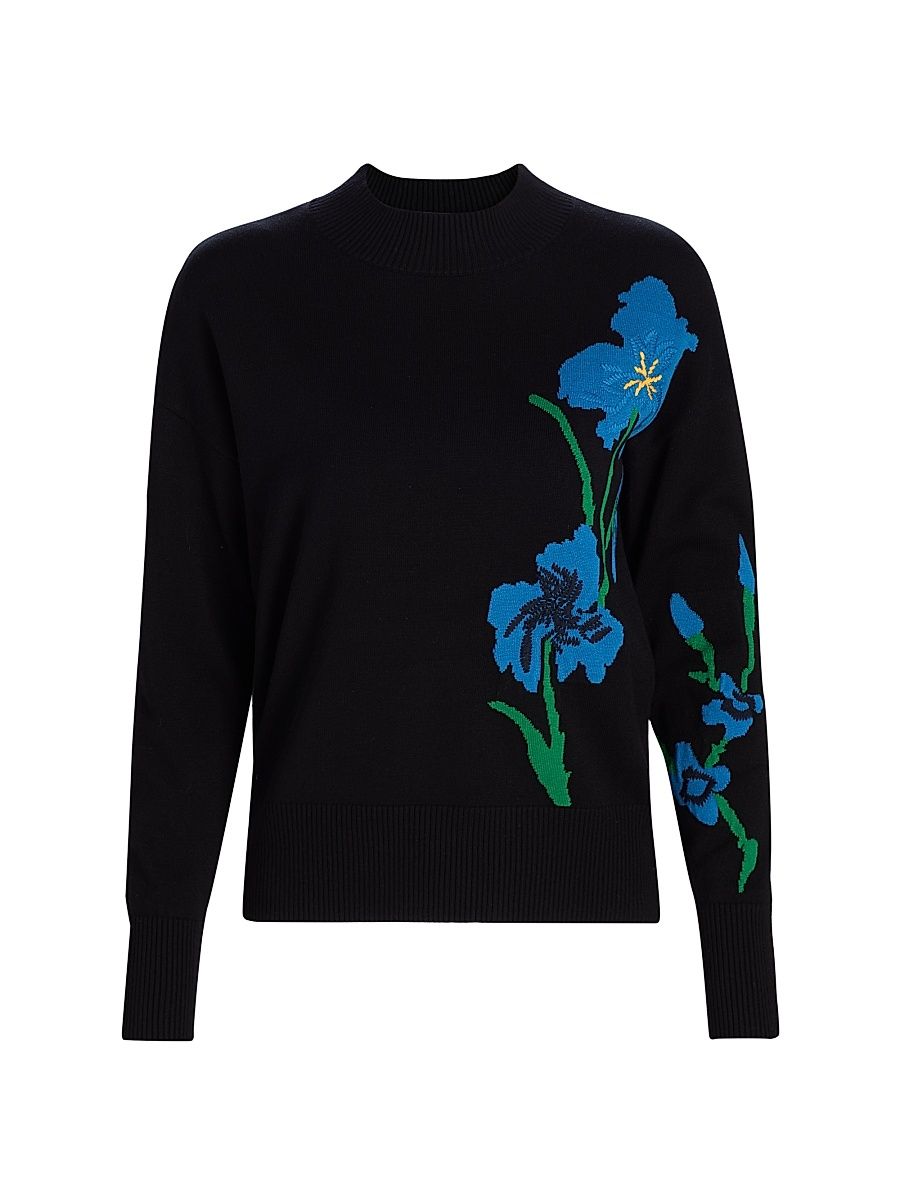 Women's The Flora Bloom Mock Neck Sweater - Noir Bloom - Size XL