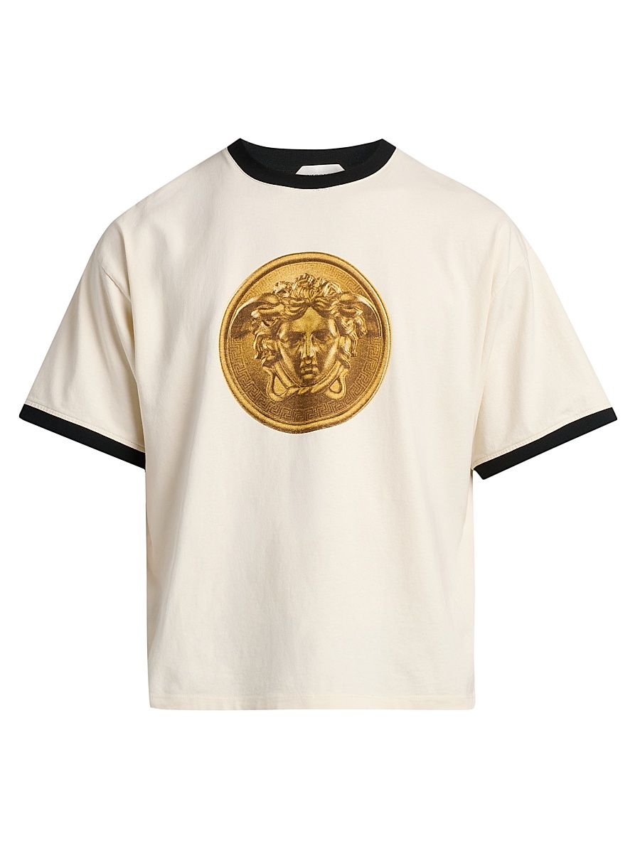 Men's Medusa Gold Coin Cotton T-Shirt - Dirty White - Size XL