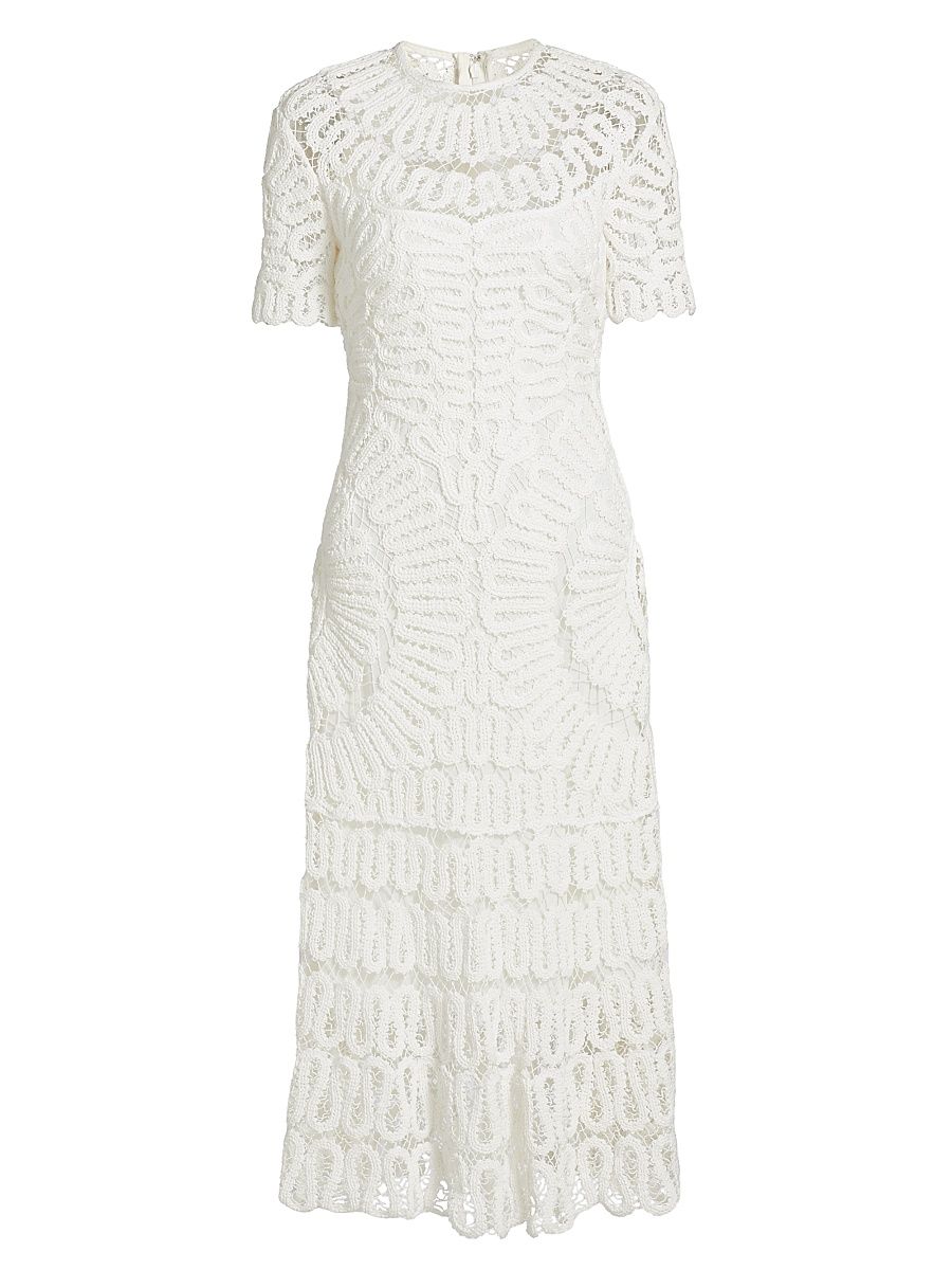Women's Lorelai Crocheted Crewneck Midi-Dress - White - Size 6