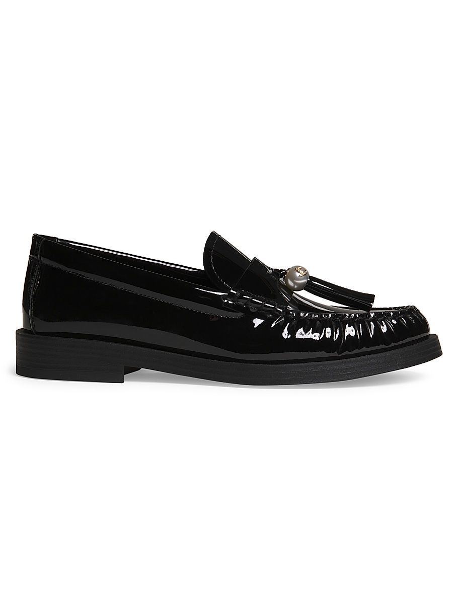 Women's Addie Faux Pearl-Embellished Patent Leather Loafers - Black - Size 8.5