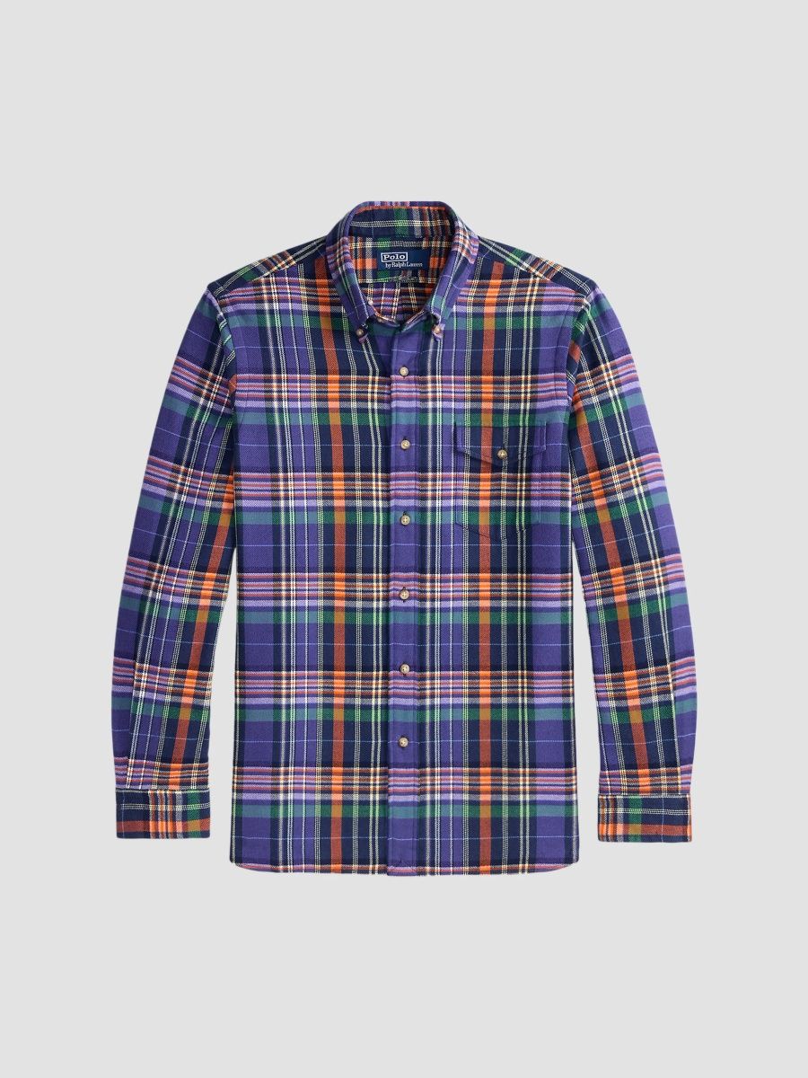 Polo Ralph Lauren Men's Plaid Cotton Twill Button-Down Shirt - Purple Orange Multi - Size Small