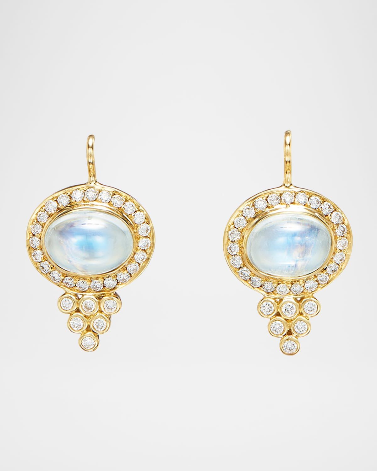 18K Diamond and Blue Moonstone Halo Pyramid Earrings