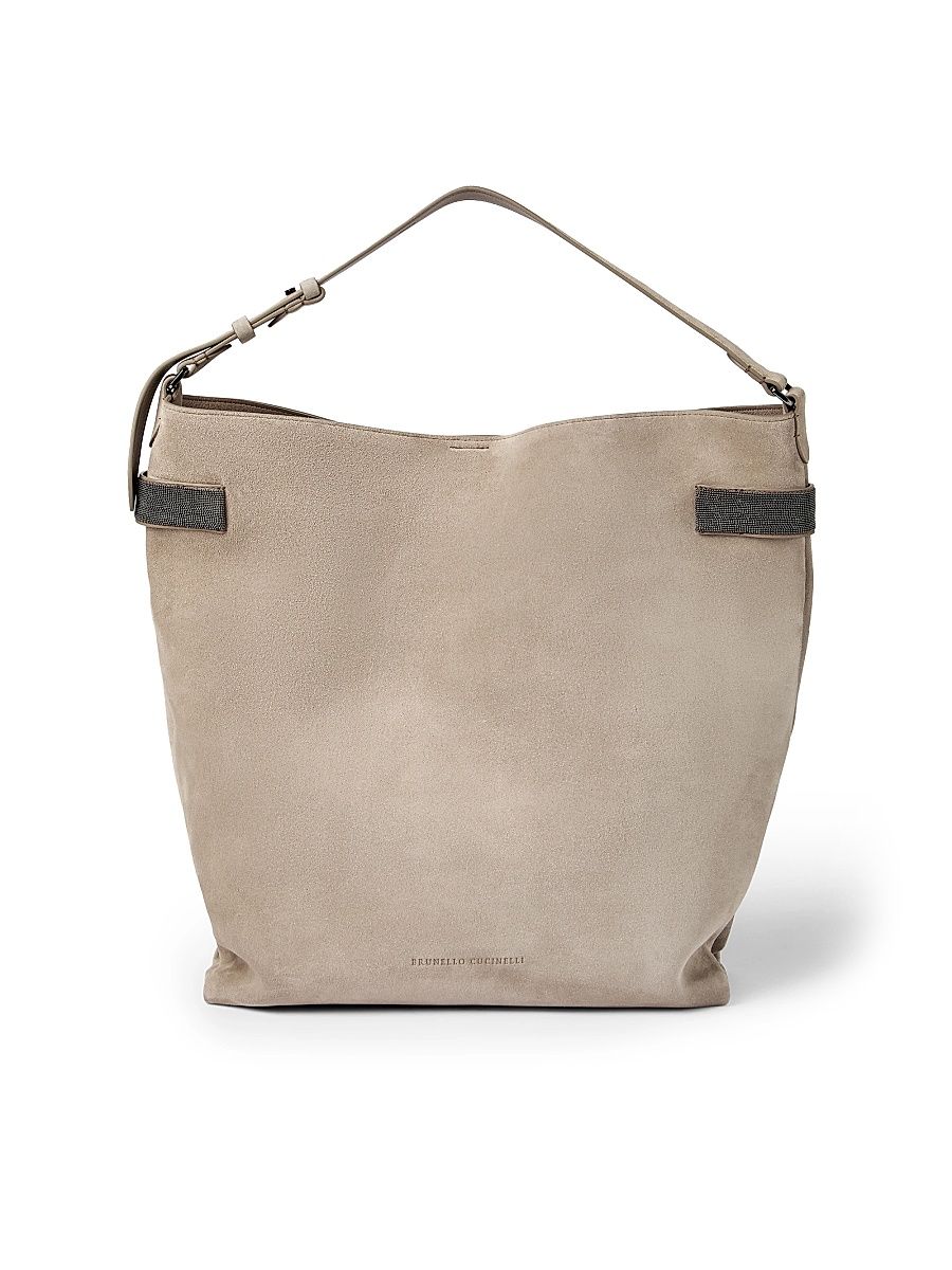 Women's Essence Hobo Bag in Suede with Precious Bands - Grey