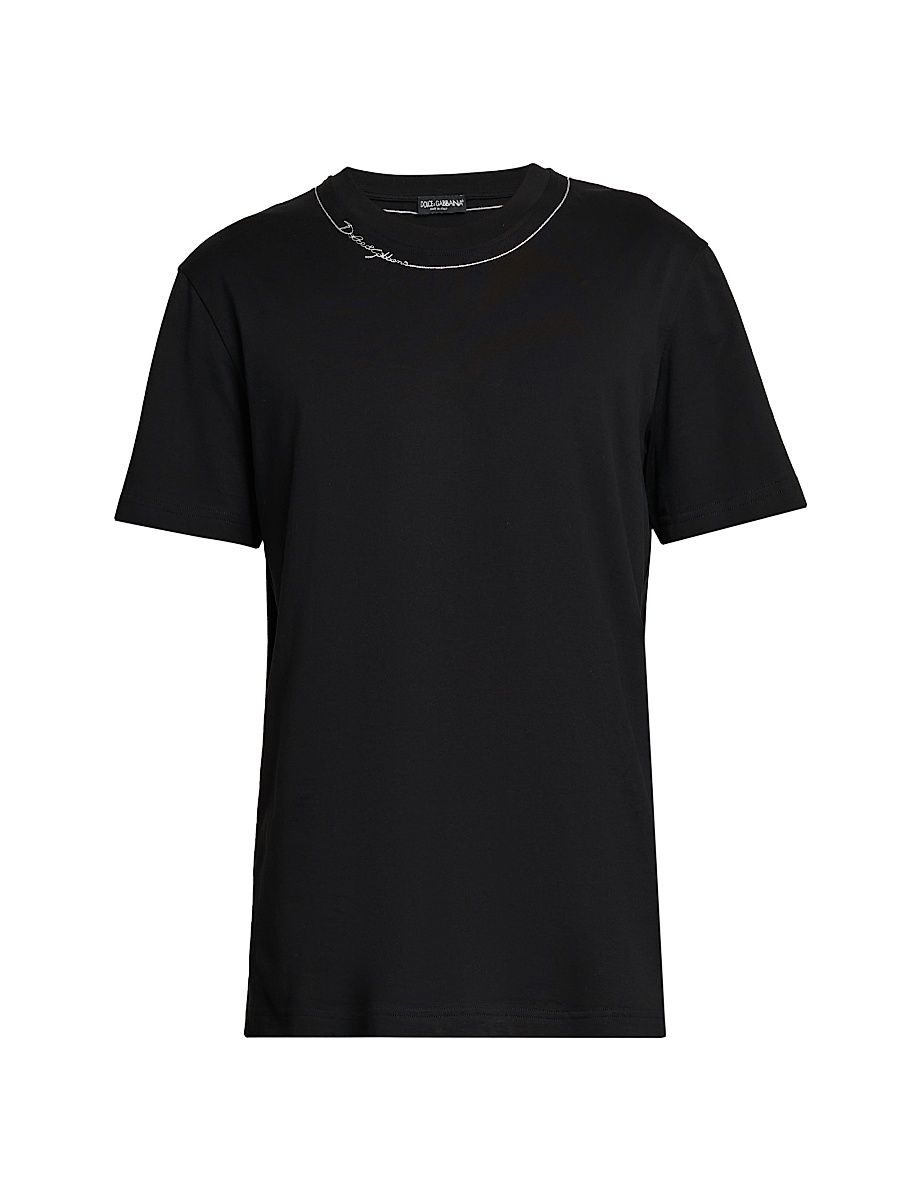 Men's Logo Cotton Crewneck T-Shirt - Nero - Size 46