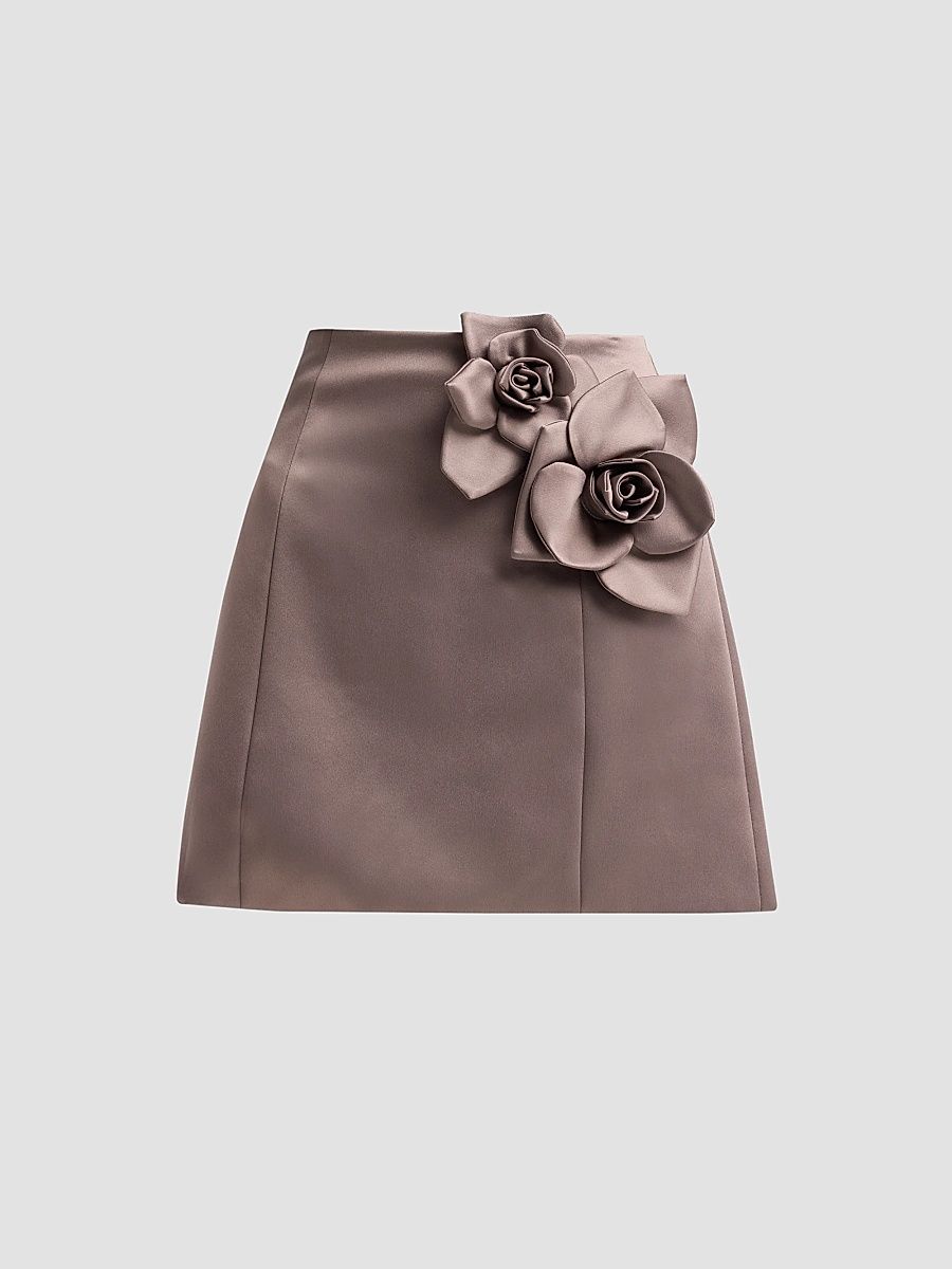 Women's Liva Satin Flower Mini Skirt - Steel Grey - Size 12