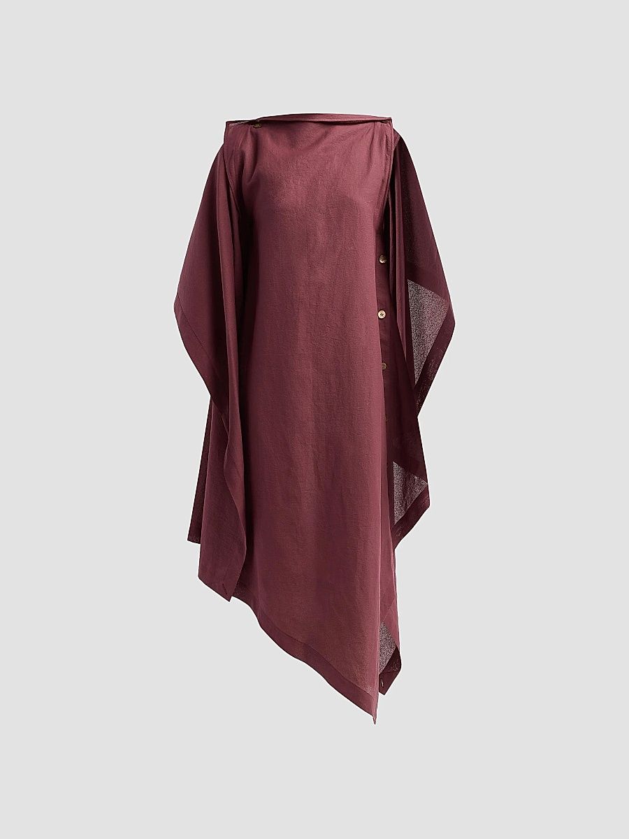 Women's All Squares Asymmetric Midi Dress - Burgundy - Size Small