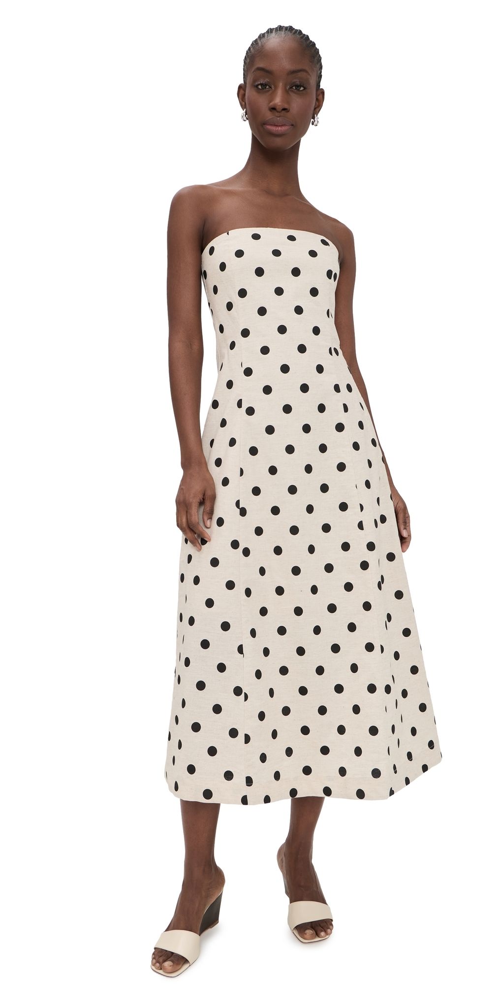 endless rose Polka Dot Linen Strapless Dress Sand/Black S