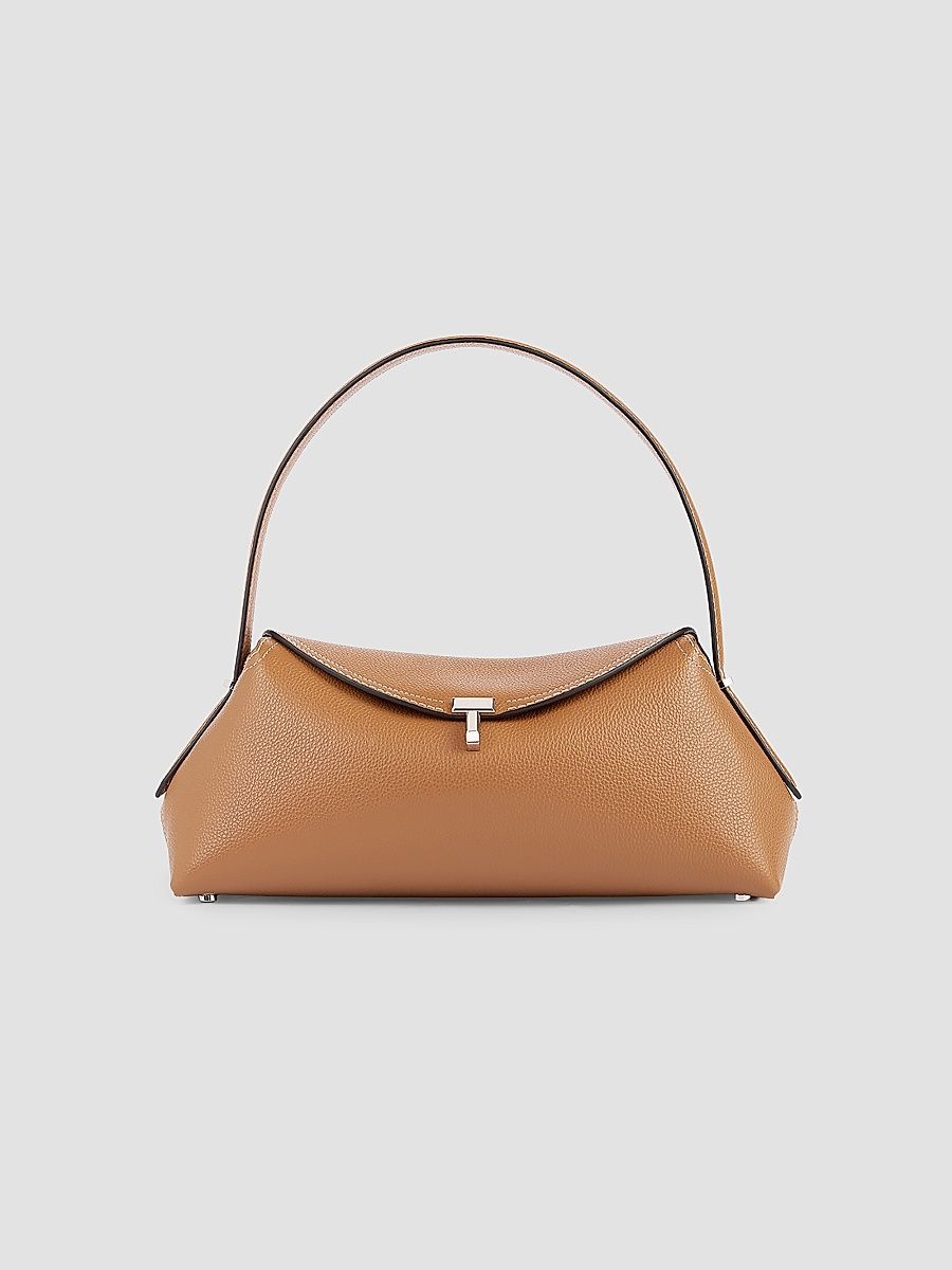 Women's T-Lock Grain Leather Shoulder Bag - Tan