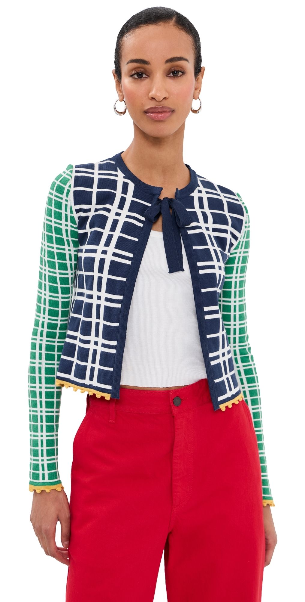 La DoubleJ Check Me Cardigan Multicolor Green/Navy/Ecru S