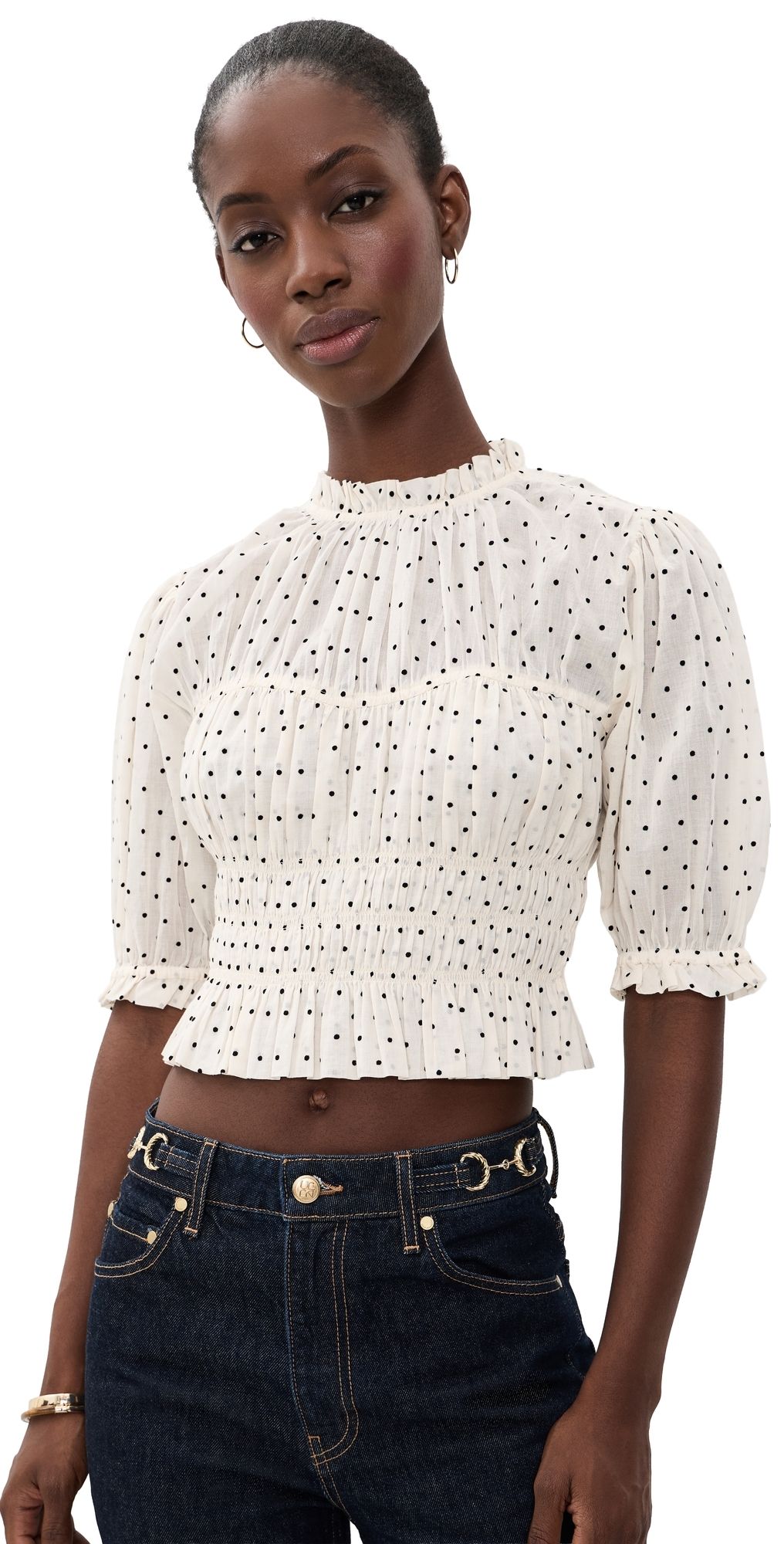 Ulla Johnson Rae Short Sleeve Cotton Top Blanc 4