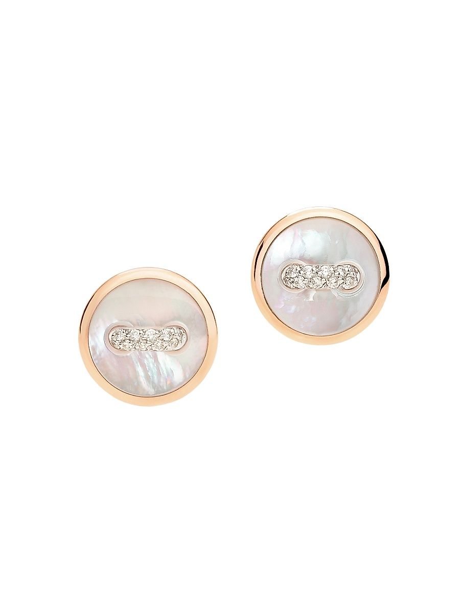 Women's Pom Pom Dot 18K Rose Gold, Mother-Of-Pearl & 0.07 TCW Diamond Button Stud Earrings - Rose Gold
