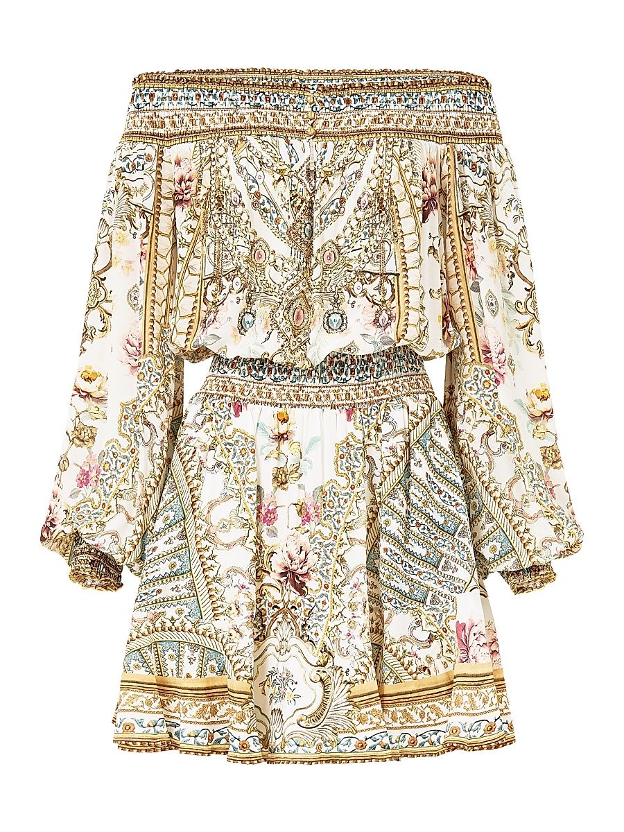 Women's Printed Off-The-Shoulder Silk Minidress - Ottoman Dynasty - Size Large