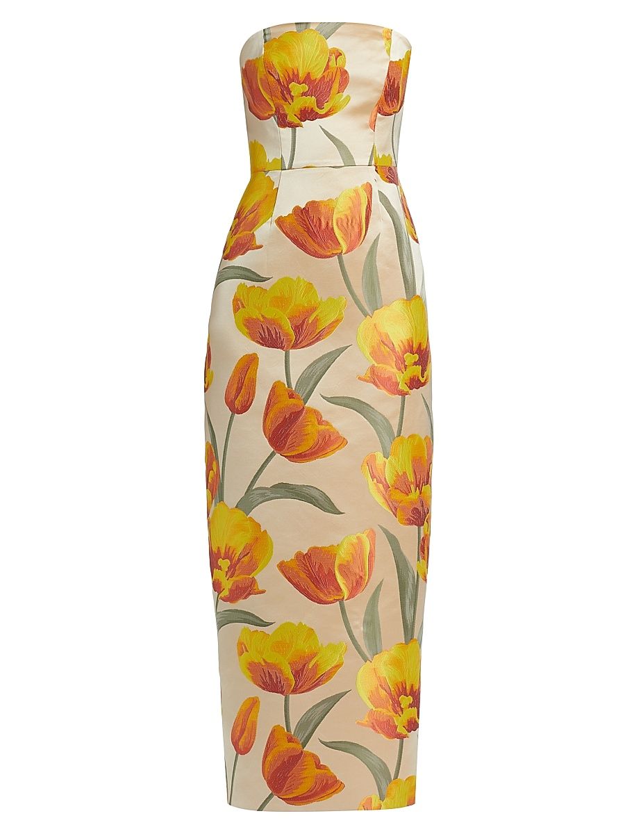 Women's Orion Tulip Jacquard Column Gown - Yellow Multi - Size 12