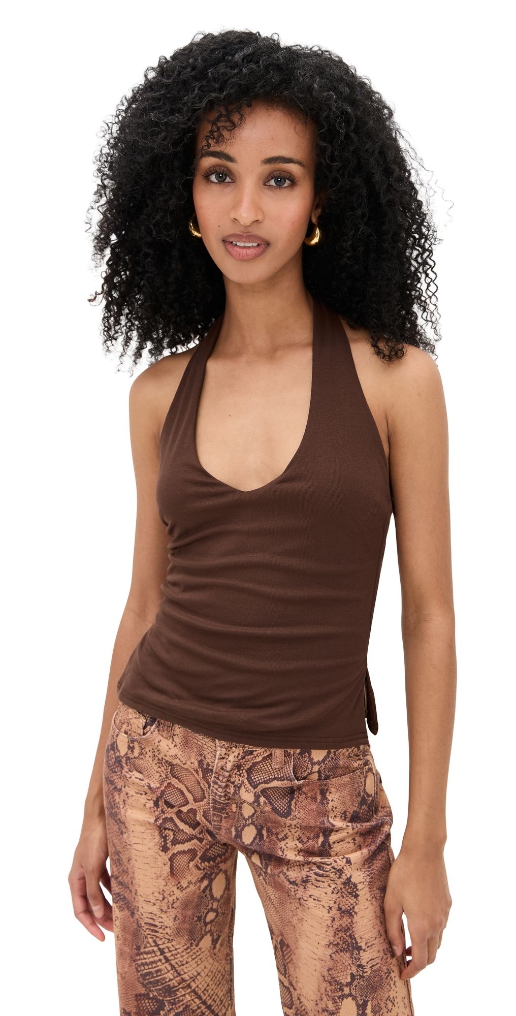 Runaway the Label Andie V-Neck Halter Top Bitter Chocolate XS