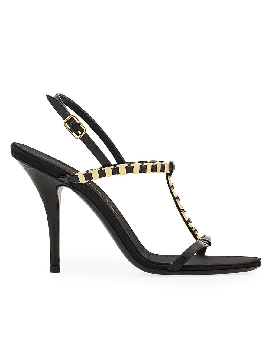 Women's Estea 95MM Vara-Chain Leather T-Strap Sandals - Nero - Size 7