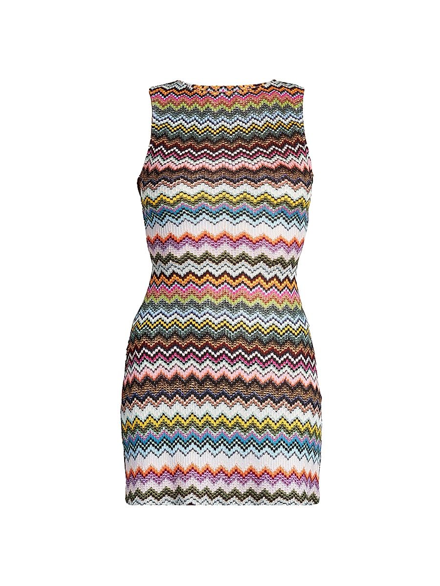 Women's Zigzag Open-Back Cover-Up Minidress - Multicolor Dark Base - Size 6