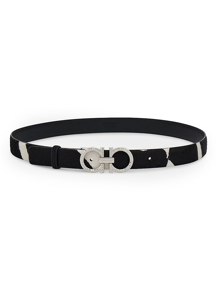 Women's Donna Zebra-Print Calf-Hair Belt - Kasba Bianco