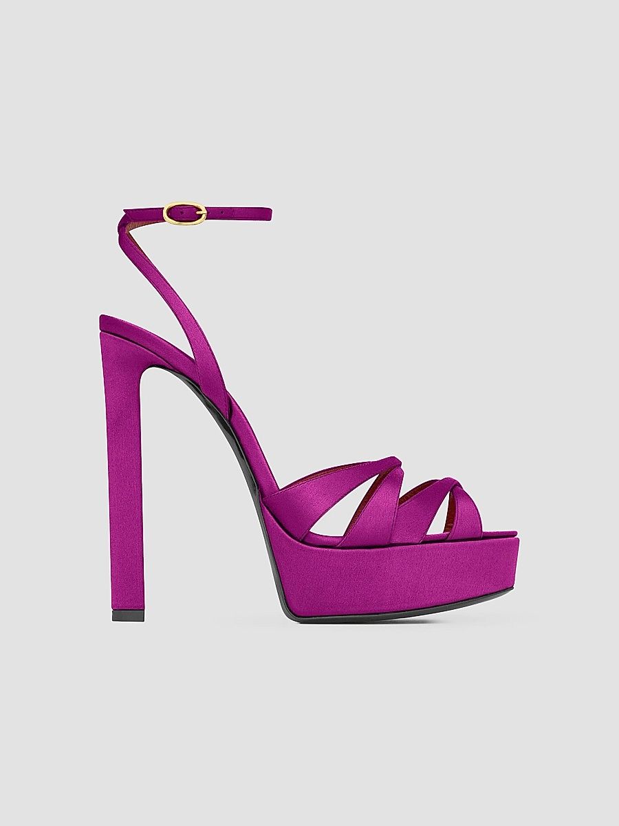 Saint Laurent Women's Chandelle Platform Sandals in Satin Crepe - Fuchsia - Size 11