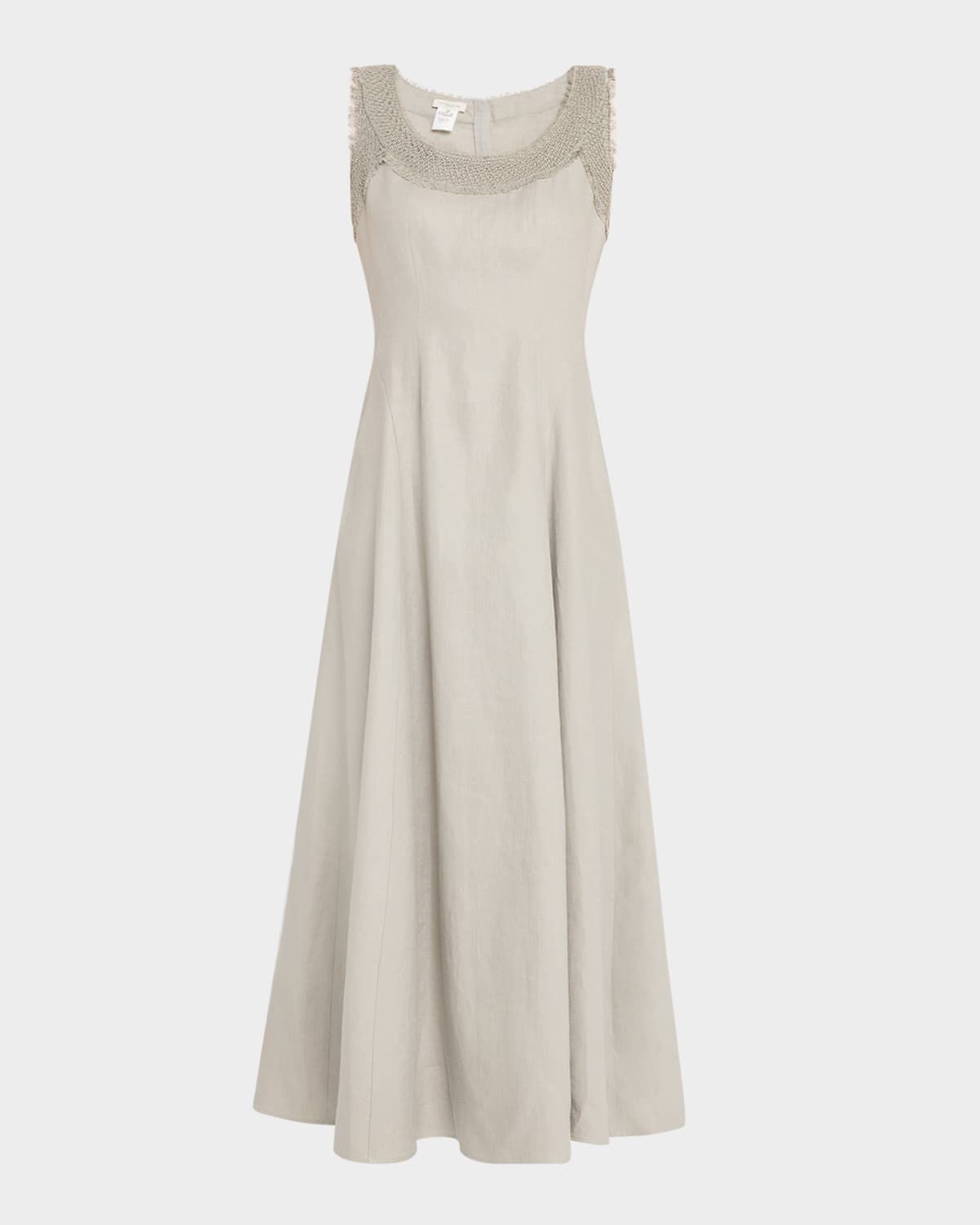 Square-Neck Linen Dress with Knit Trim