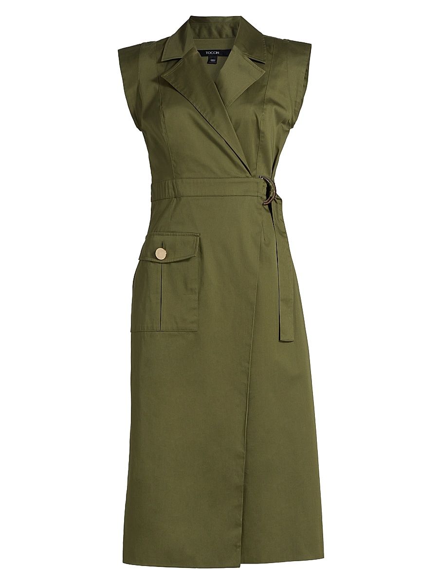 Women's Silvia Stretch-Cotton Wrap Midi-Dress - Olive - Size 8