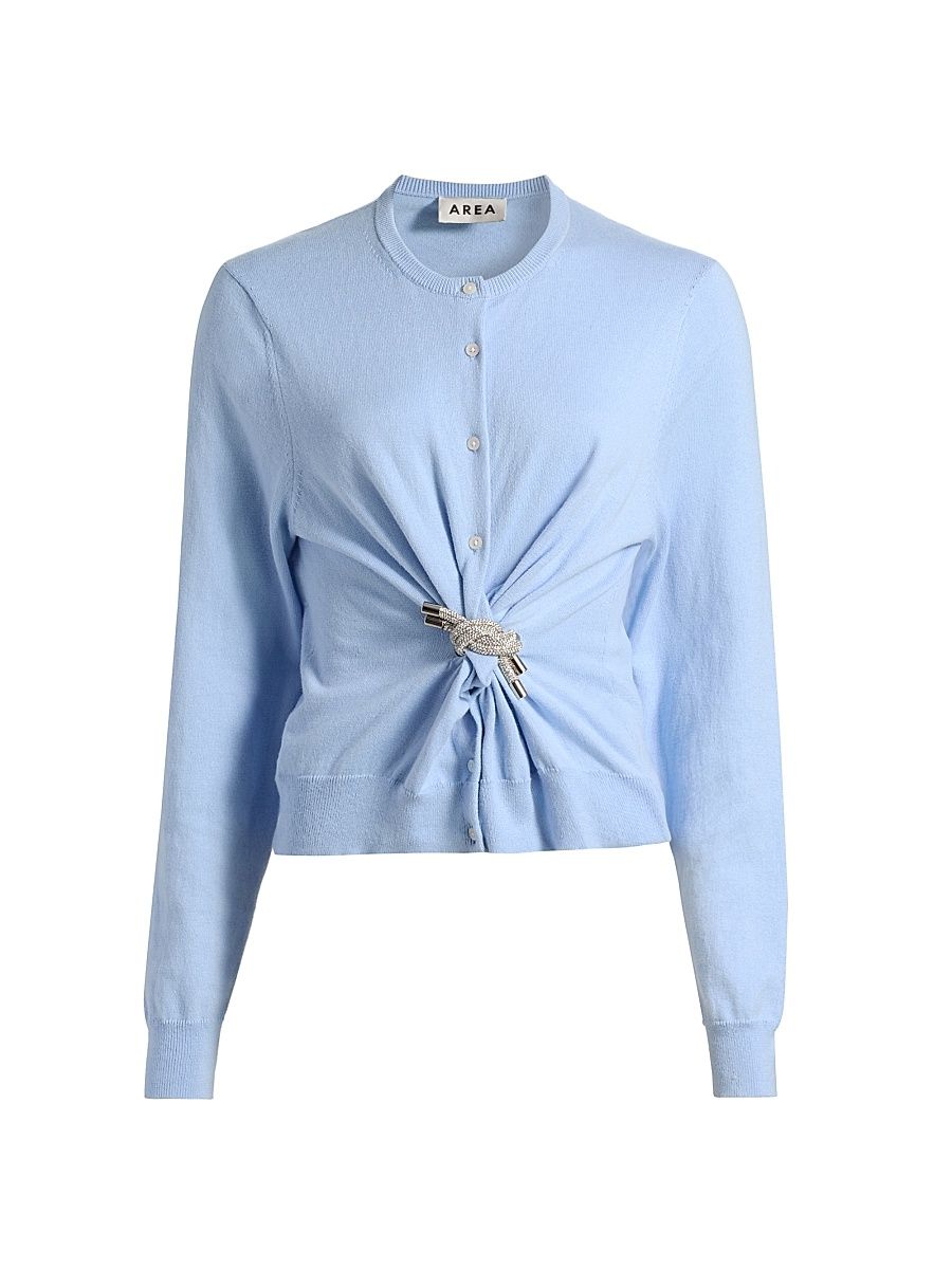 Women's Crystal Knot Cotton-Cashmere Cardigan - Powder Blue - Size XL
