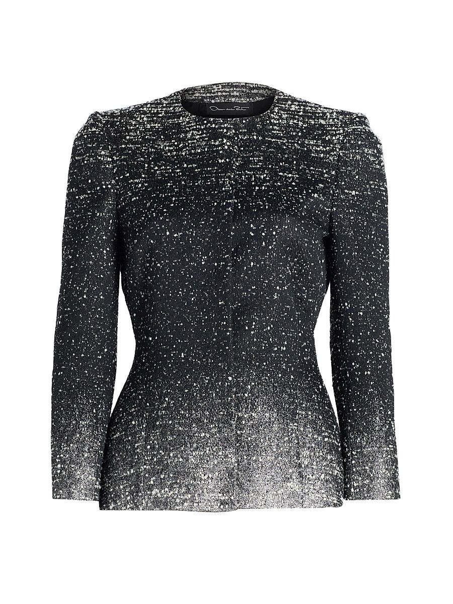 Women's Metallic Ombré Bouclé Knit Jacket - Black Ivory - Size 12