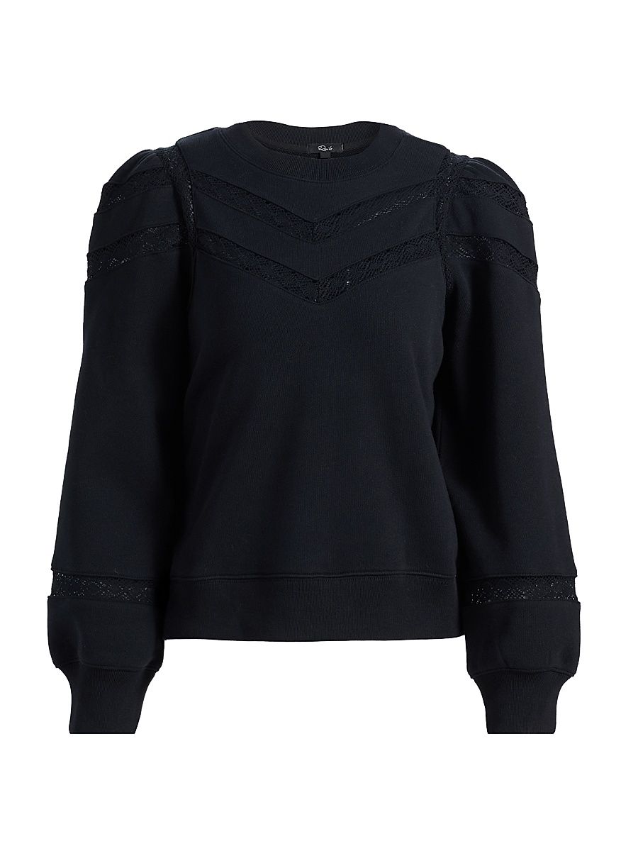 Women's Isles Lace-Panel Cotton Sweatshirt - Black - Size XL