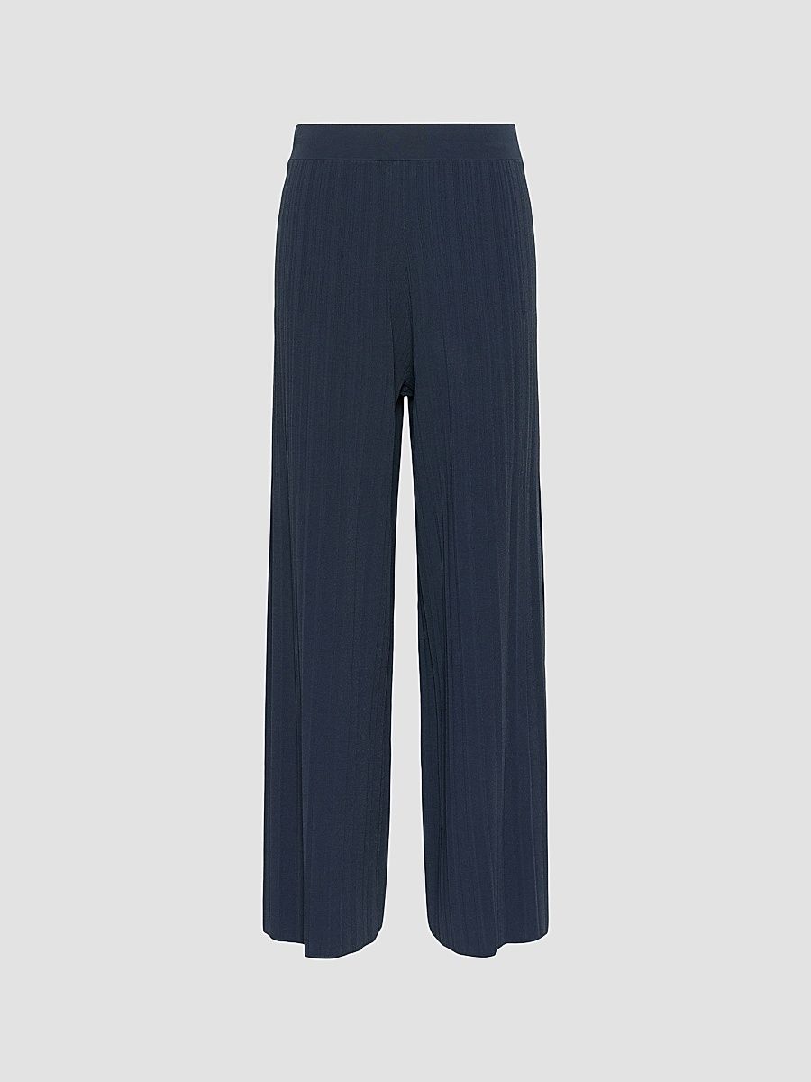 Women's Plisse Pleated Viscose Yarn Trousers - Navy - Size XL