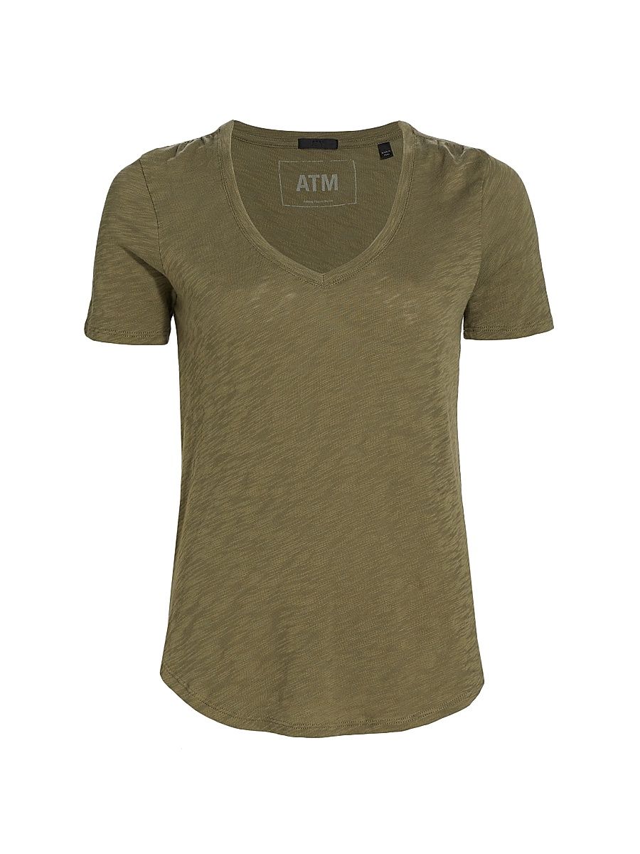 Women's Slub Jersey V-Neck Tee - Army - Size Medium