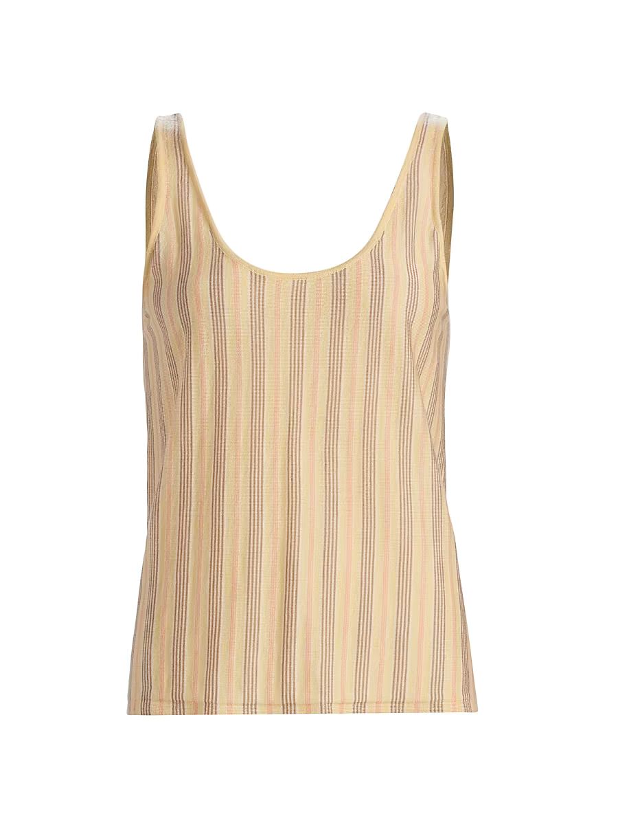 Women's Fine Stripe Cashmere Tank - Butter Combo - Size Small