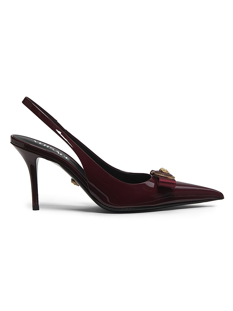 Women's Gianni Ribbon 85MM Slingback Pumps - Dark Burgundy Versace Gold - Size 10