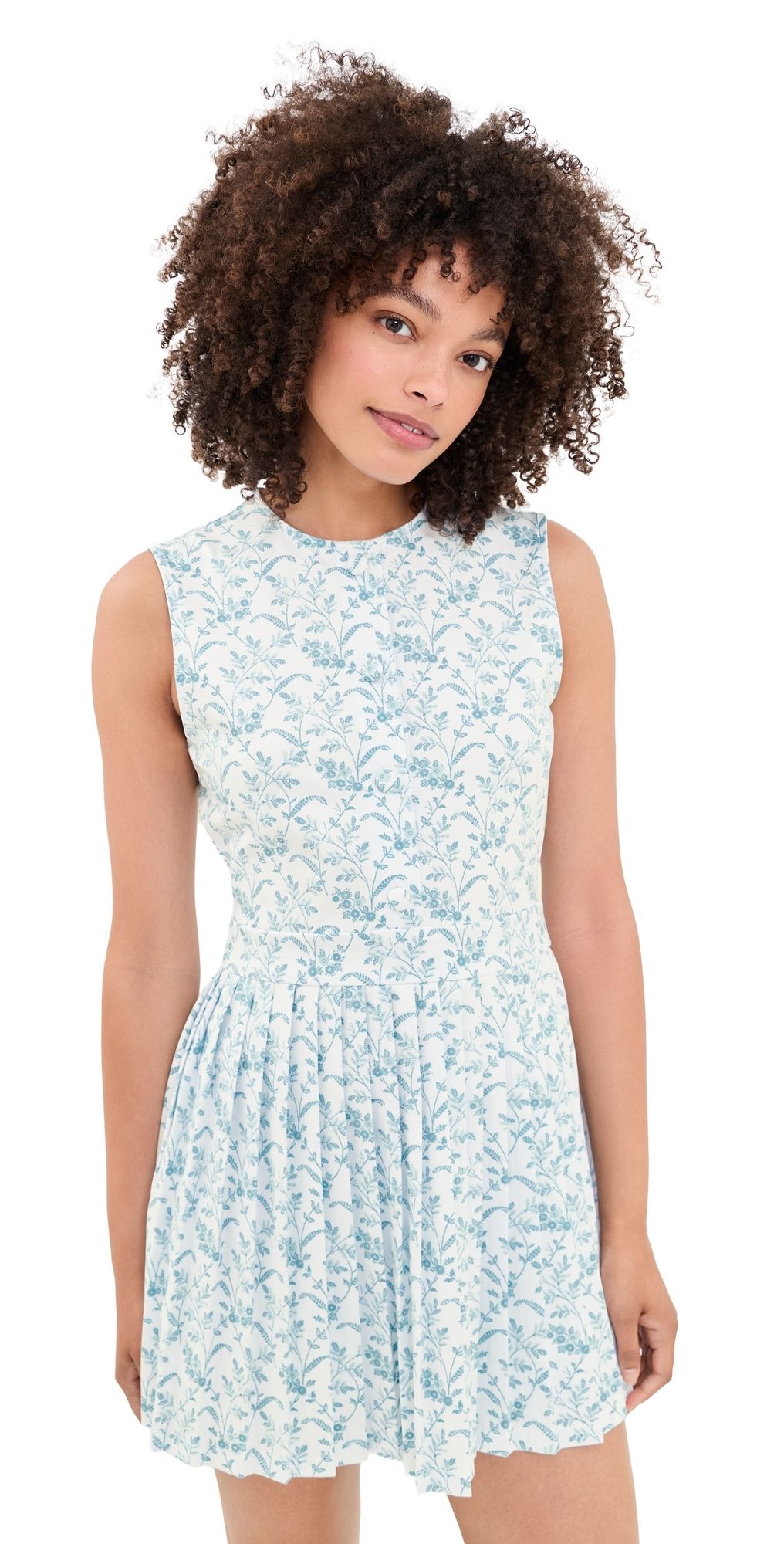 Byrdie Golf Social Wear P-Town Pleated Mini Dress Fringe Blue Rpt M